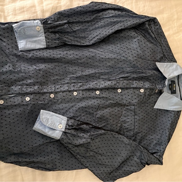 Anthropologie Maeve Bennet Shirt - blue tulle polka dot overlay size XS EUC - Picture 2 of 4